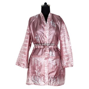 KS013 Kimono Vintage de Seda con Manga Corta, Estilo Sari, Vestido Corto Bohemio, Kimono Vintage, Vestido Corto de Dama de Honor, Estilo Bohemio - Product Image 6