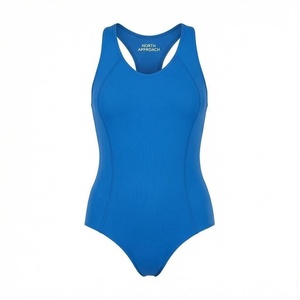 North Approach Women's One Piece Swimsuit Solid Blue Tank Top Swimwear Stretch Knitted Regular Fit - Product Image 1