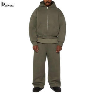 Ensemble de survêtement pour homme en coton lourd 100% 500 g/m², sweat à capuche zippé deux pièces, sweat-shirts et pantalons de survêtement personnalisés de haute qualité pour homme - Product Image 1