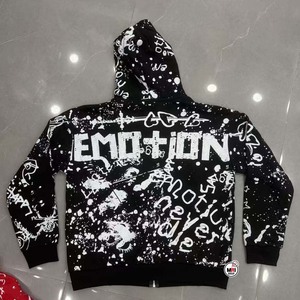 Sudadera con capucha estampada Emotion para hombre, estilo urbano oversize, con cremallera, venta al por mayor, patrón en blanco y negro, tejido de poliéster, estilo otoñal - Product Image 1