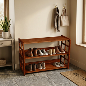 Étagère à chaussures en bois à 3 niveaux, rangement d'entrée, design rustique, armoire durable - Product Image 1