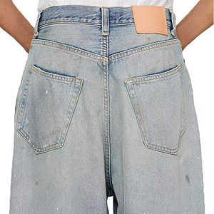 Jeans baggy homme de haute qualité, sur mesure, style streetwear, délavés au soleil, effet acide, coupe ample, bleu clair, effet usé. - Product Image 5