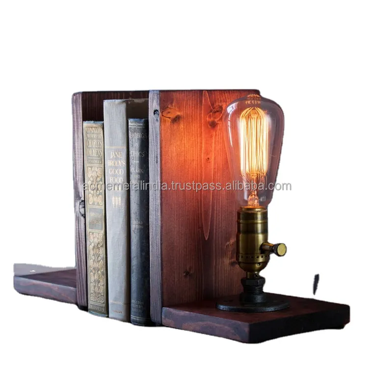 Premium Quality Hot Selling Creative Industrial Steampunk Bookends Wooden Base Adjustable Book Ends For Heavy Books Arrangement