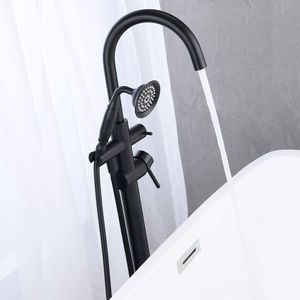 Rubinetto per Vasca da Bagno Autoportante Nero Opaco con Doccetta, Montaggio a Pavimento per Vasca e Doccia - Product Image 3