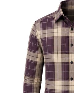 Camisa de Franela de Algodón a Cuadros Morada y Beige para Hombre, Manga Larga, con Botones, Estilo Casual y Formal, para Oficina, Personalizable - Product Image 3