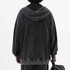 Bobeutou – Sweat à capuche zippé pour homme, délavé à l'acide, style vintage, coupe oversize, décontracté, en coton, avec poches, streetwear - Product Image 3