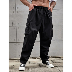 Men's <b>Black</b> Cargo Capris High Waist Multiple <b>Pockets</b> Casual Cotton Pants Spring Breathable Midweight Woven Style - Product Image 4