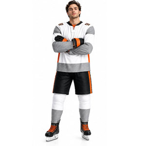 Jersey de Hockey sobre Hielo para Hombre, Blanco, Gris y Naranja, Manga Larga, Sublimado, Absorbente de Humedad, Corte Regular, Uniforme para Equipo Adulto - Product Image 3