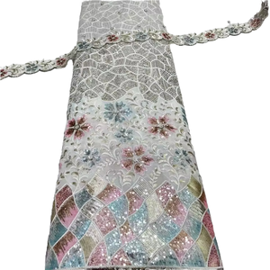 Tissu tissé à carreaux brodé Georgette en viscose pure Lehagha Koti pour filles - Product Image 1