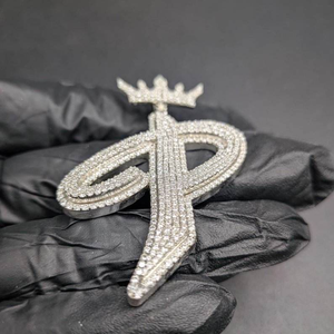 Pendentif Couronne Initiale en Moissanite, Bijou de Luxe Hip Hop Iced Out, Collier Personnalisé avec Lettre pour Homme - Product Image 2