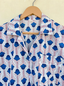 Ensemble de coordination imprimé bloc bleu doux pour les femmes PJ long pour les saisons d'été, d'automne et de printemps - Product Image 2