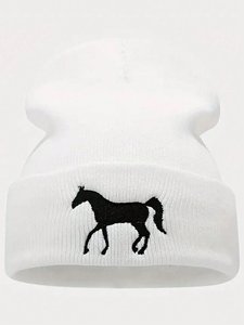 Gorro unisex bordado con diseño de caballo, 56-58 cm, gorro de punto informal para invierno, negro, blanco, gris, gorro para adultos, gorros para hombre - Product Image 2