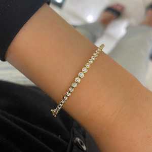 Custom Bezel Set Bangle <b>Cuff</b> <b>Bracelet</b> 10k 14k 18k Solid Real Gold Graduated Tennis Lab Grown Diamond Moissanite Stacking Jewelry - Product Image 4