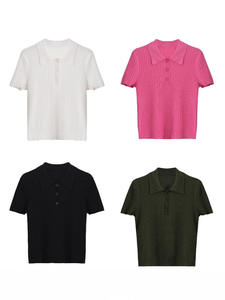 เสื้อยืดแขนสั้นคอปกโปโลทรงเข้ารูปสำหรับผู้หญิง ผ้าถักระบายอากาศดี ใส่ได้ทั้งลำลองและเป็นทางการ ลายเรียบ สีพื้น รุ่นซัมเมอร์ 2025 - Product Image 4