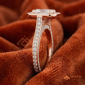 Rose Gold Plated Emerald Cut Halo Engagement <b>Ring</b> Women <b>Split</b> Shank Pave Band Diamond Style Wedding <b>Ring</b> Jewelry - Product Image 2