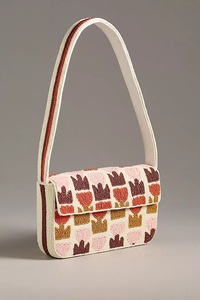 Sac à main floral ouvert fait main avec perles de rocaille, sac à main floral blanc crème, sac à main à motif floral violet - Product Image 2