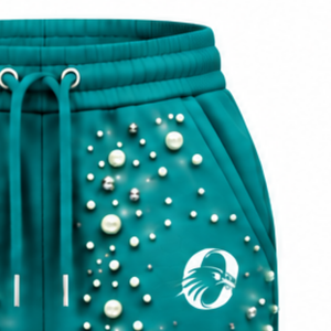 Teal Pearl Beaded <b>Jogger</b> Pants <b>Women</b> Fashion Embellished Drawstring Sweatpants Luxury Casual Streetwear <b>Fleece</b> Bottoms Custom - Product Image 5