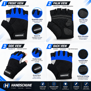 Meilleure collection de gants de cyclisme demi-doigts noirs et bleus en maille respirante pour l'entraînement et la gym - Product Image 4