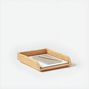Decorative desk paper organizer rattan letter tray handwoven file <b>holder</b> basket set cheapest cost - Product Image 3