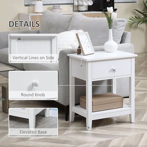 Modern 2-Tier White <b>Side</b> <b>Table</b> Living Room Console <b>Table</b> with Drawer and <b>Storage</b> Shelf Elegant End <b>Table</b> - Product Image 4