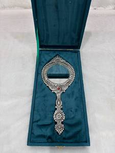 Silver Plated Decorative Hand <b>Mirror</b> With Royal Gift Box - Product Image 3
