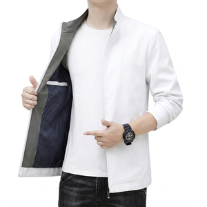 Men's Solid Color <b>Jacket</b> Stand Collar Zipper Closure Windproof Casual Autumn Wear Polyester Material - Product Image 2