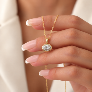 Pendentif solitaire minimaliste serti clos avec diamant de laboratoire ovale 9x7mm, couleur E, pureté VVS2, 2 carats, certifié IGI – Cadeau d'anniversaire - Product Image 4