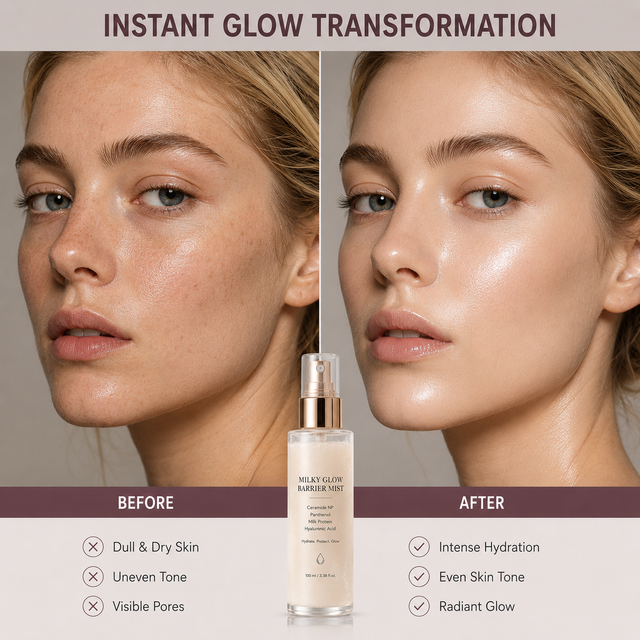 Milky Glow Hyaluronic Acid Panthenol Barrier Mist Facial Serum Spray 100ml Deep Hydration Radiant Glow Skin Care for Women Daily