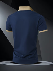 Men's Navy Blue Polo Shirt Short Sleeve Knitted Solid Color Casual Button Down Collar Design - Product Image 2