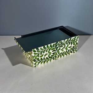 Caja de pañuelos moderna con incrustaciones de hueso y nácar, diseño de hojas verdes, hecha a mano, decoración elegante para el hogar y la oficina, ideal para regalo. - Product Image 2