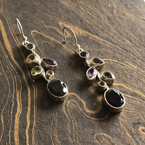 Bohemian 925 <b>Silver</b> <b>Drop</b> <b>Earrings</b> With Amethyst Multi Stone Bezel Setting Women's Party Jewelry Plant Pattern Design - Product Image 3