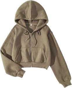 Luxury Hardware Thick Fleece Crop <b>Zip</b> <b>Up</b> Hoodie Women Custom Embossed Zipper Heavyweight <b>Cropped</b> Hoodie Manufacturer - Product Image 4