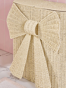 Hermosa cesta de almacenamiento de ratán natural con detalle de lazo, cesta organizadora de mimbre hecha a mano, decoración boho para el hogar, para el dormitorio de los niños - Product Image 5