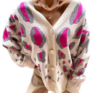 Cardigan ample en jacquard uni 100 % coton pour femme, col en V, boutonné, longueur standard, manches longues, tricoté sur mesure - Product Image 1