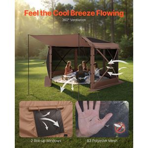 Gazebo Pop-up 3,6 x 3,6 m con Zanzariera, Tenda Grande a 6 Lati per Campeggio con Tetto Rimovibile, Borsa per il Trasporto, Montaggio Rapido, Protezione Solare Anti-Mosche - Product Image 6