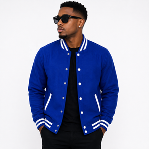 Veste universitaire bleu roi de haute qualité Cosh International, avec bordure blanche, coupe classique, décontractée, à un seul bouton, écologique et respirante - Product Image 1