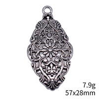 Colgante con Grabado Floral en Relieve de 57x28mm, Aleación de Zinc Plateada Antigua para Centro de Collar Victoriano