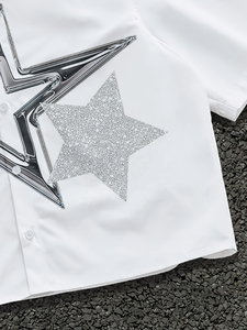 T-shirt court ample pour homme en coton épais, style streetwear, avec broderie personnalisée et motifs graphiques, vêtement de mode - Product Image 5