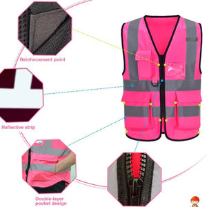 Stylish <b>Loose</b> Fit Safety <b>Vest</b> Zipper Print Design Stand Bright Reflective Strips Multiple Pockets UPF 50 Protection Quick Dry - Product Image 6