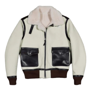 <b>Men's</b> Genuine Aviator <b>Shearling</b> Puffer <b>Jacket</b> Windproof Beige Water Resistant Customized Logo Loose Fit Winter Outerwear OEM - Product Image 1