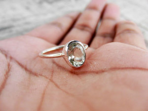 Handcrafted Brass Green Amethyst Prasiolite <b>Ring</b> Oval Faceted Gemstone Solitaire <b>Statement</b> <b>Ring</b> Boho Jewelry Gift - Product Image 3