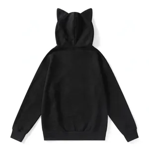 Sweat-shirt à capuche pour femme, tricoté, imprimé avec logo frontal, motif oreilles de chat noires, à manches longues, décontracté, pour l'hiver - Product Image 2