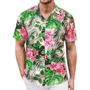 Chemise à col campiste à imprimé floral botanique personnalisé vert, manches courtes, style tropical, plage, vacances d'été - Product Image 1