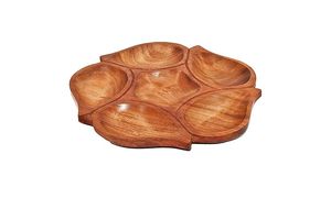 Plateau de service en bois en forme de fleur, fait main, pour fruits et salades, plat de présentation divisé pour hôtels et restaurants - Product Image 2