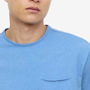 T-shirt à manches courtes pour homme, bleu clair, col rond, coupe classique, vêtements décontractés, 100% coton jersey tricoté, couleur unie - Product Image 3
