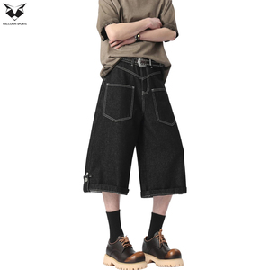 Shorts en jean cargo multi-poches pour hommes, style streetwear, coupe ample, logo personnalisé, jean baggy - Product Image 4