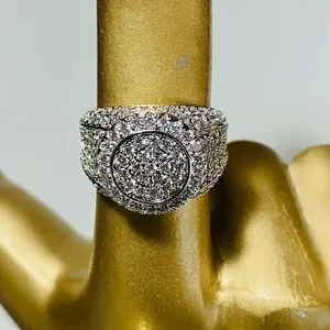 Moissanite Iced Out <b>Ring</b> 925 Sterling <b>Silver</b> Hip Hop <b>Ring</b> Round Cluster Diamond Look Luxury <b>Statement</b> Jewelry Gold Plated <b>Ring</b> - Product Image 2