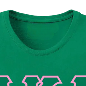 Camiseta AKA 3 con letras griegas bordadas, de algodón verde, cuello redondo, manga corta, suave, transpirable, informal, unisex, para uso diario. - Product Image 4