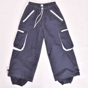 Black Snow Pants Stylish <b>White</b> Trim Printed Windproof Waterproof Large <b>Cargo</b> Pockets Vent Zippers Drawstring Fit Warm Insulation - Product Image 1