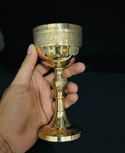 Brass <b>Wine</b> <b>Goblet</b> Glass Vintage Engraved Chalice Decorative Metal Drinking Cup polished finish - Product Image 1